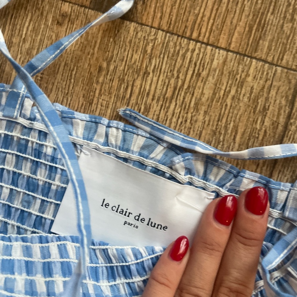 Check Crop Smock Top with tie straps - Picture 2 of 2